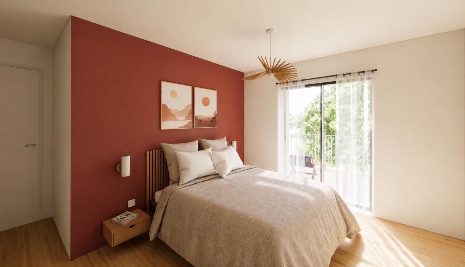 Vue intérieure du Lot 2 — chambre avec accès terrasse