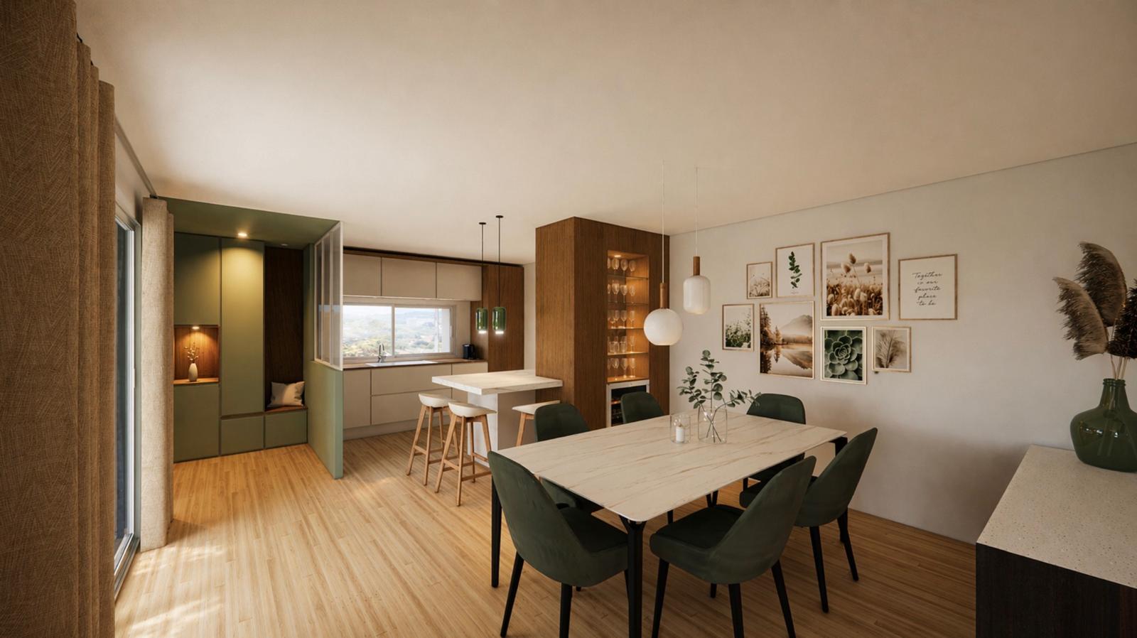 Vue intérieure du Lot 2 — cuisine et salle à manger