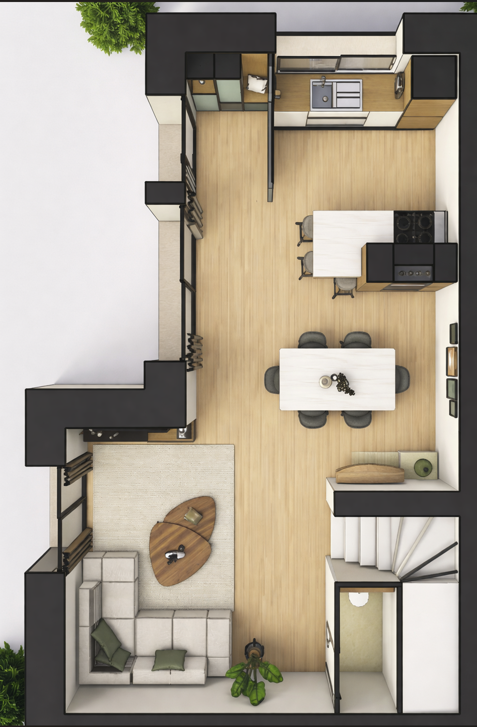 Vue de dessus — aménagement intérieur du Lot 3