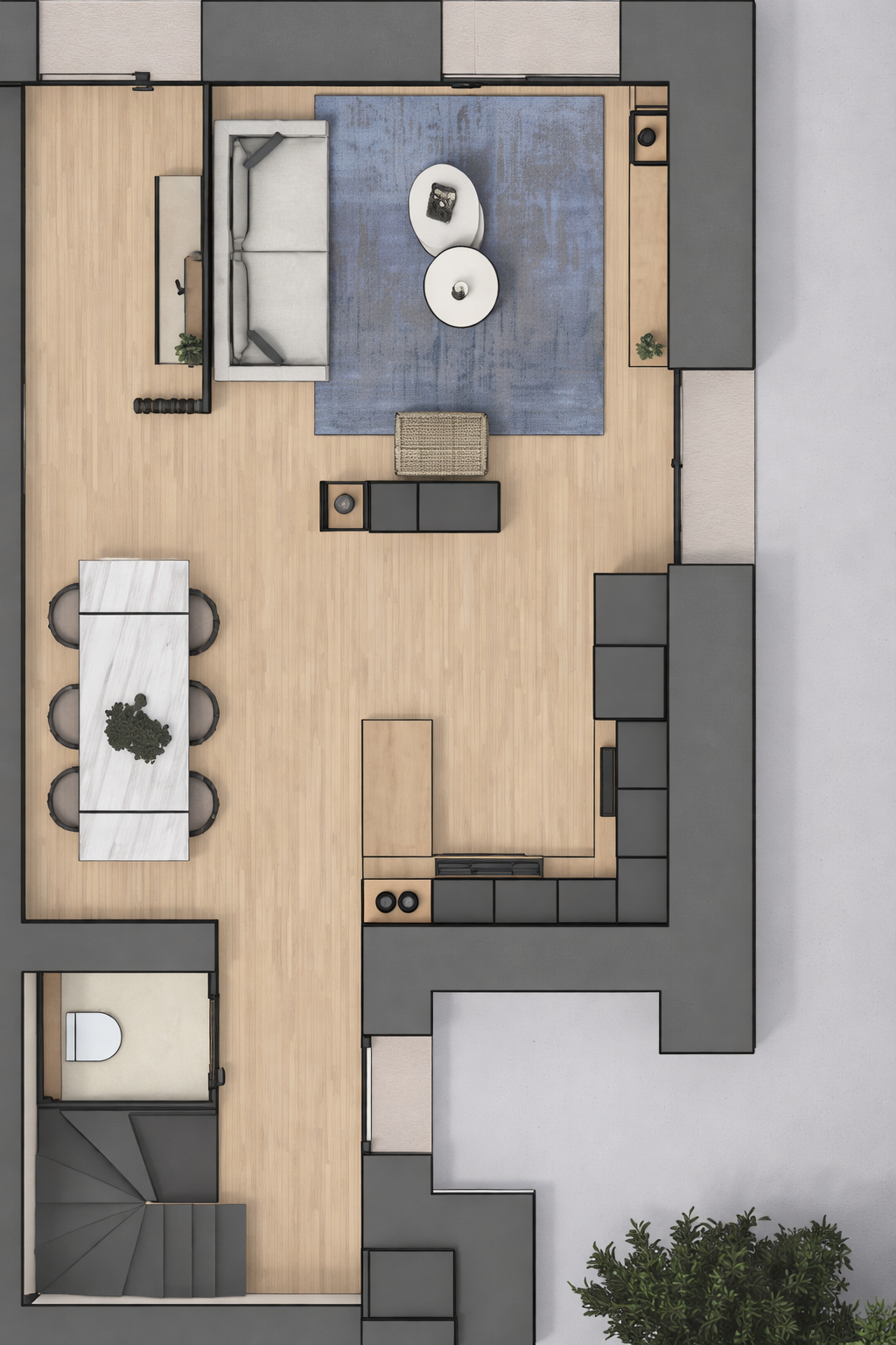 Vue de dessus — aménagement intérieur du Lot 4